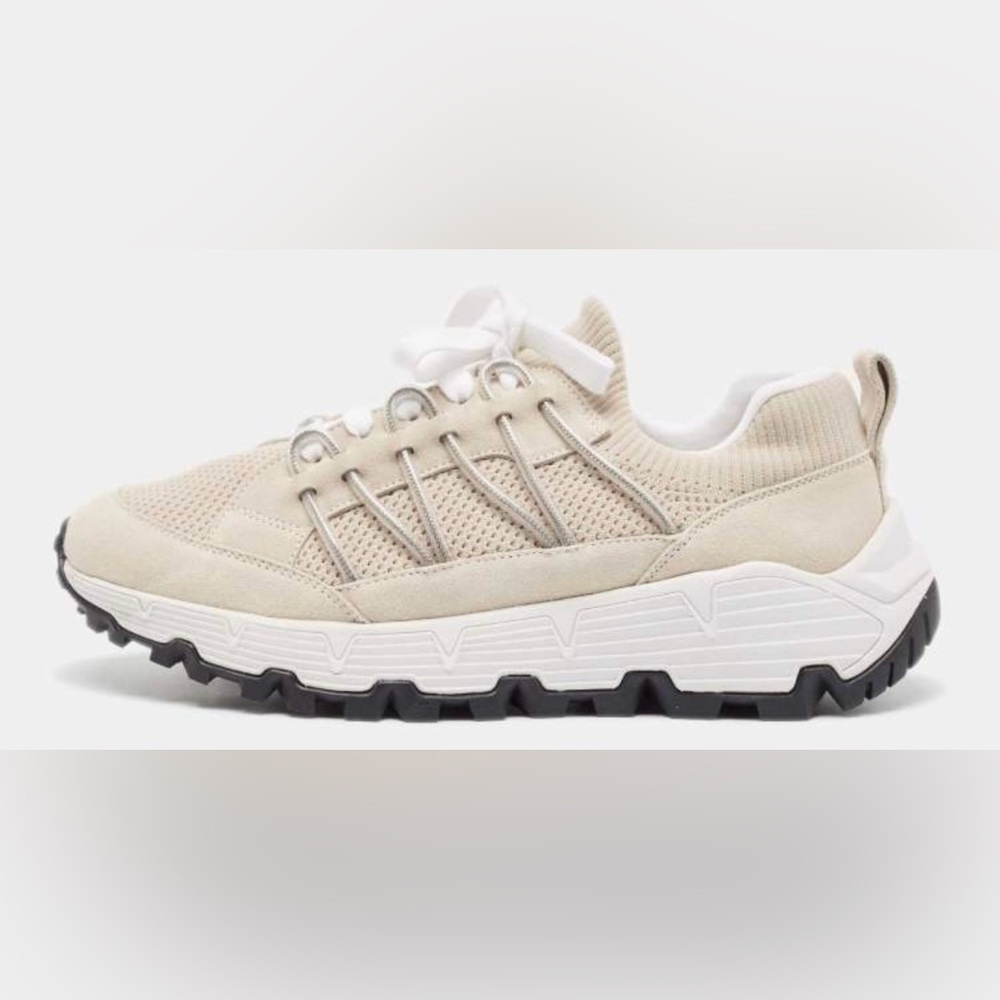Brunello Cucinelli Grey/Beige‎ Fabric and
Suede Lace Up Sneakers Size 41